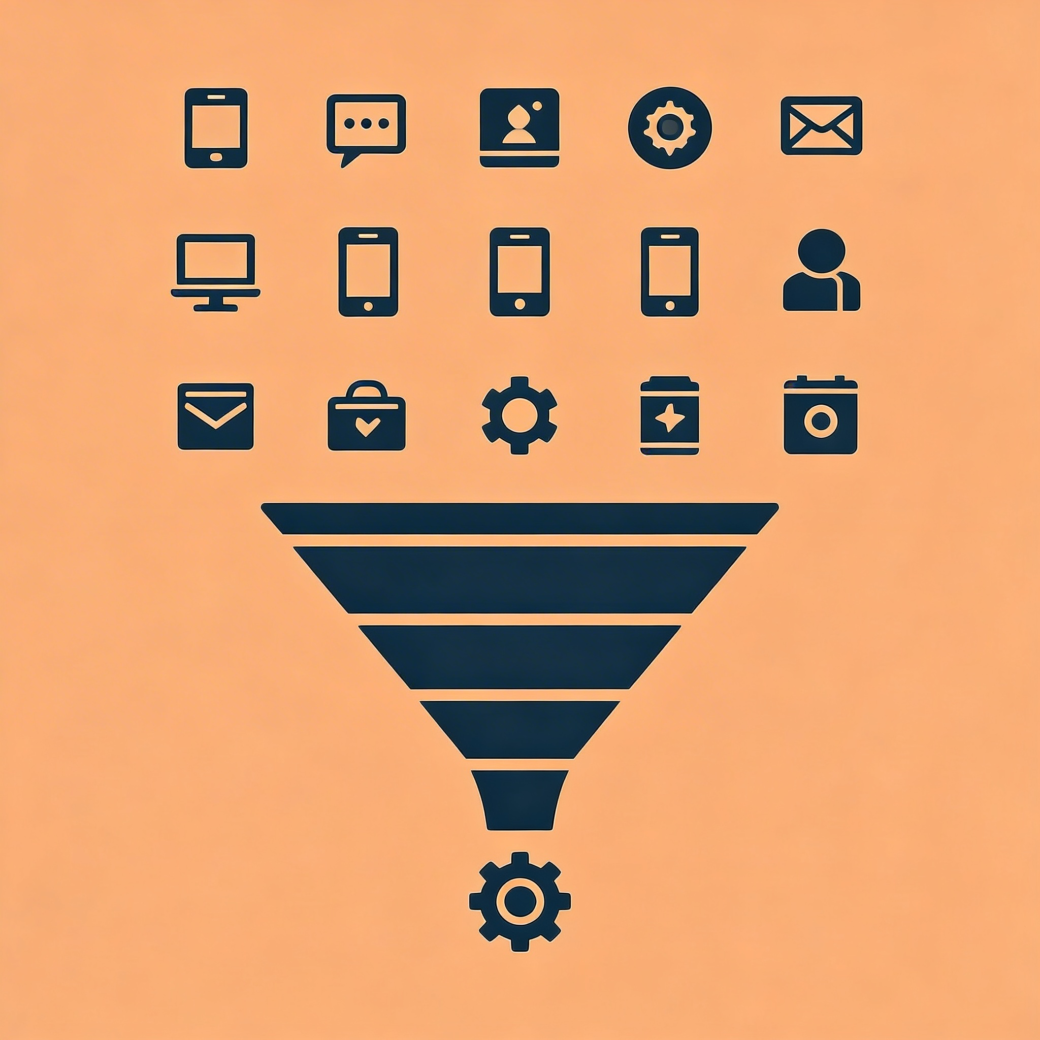 Funnel showing many app features filtering down to one core action